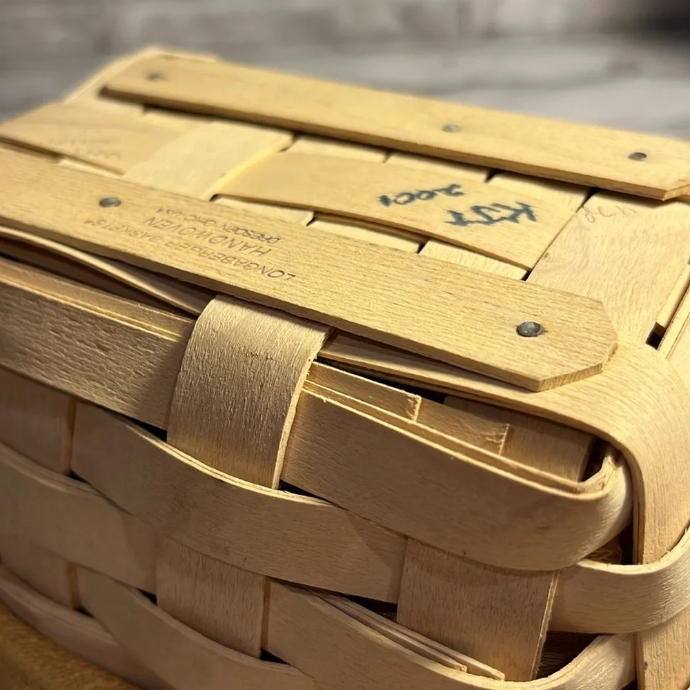 Longaberger kiddie purse mini wooden basket with plastic liner yellow fabric